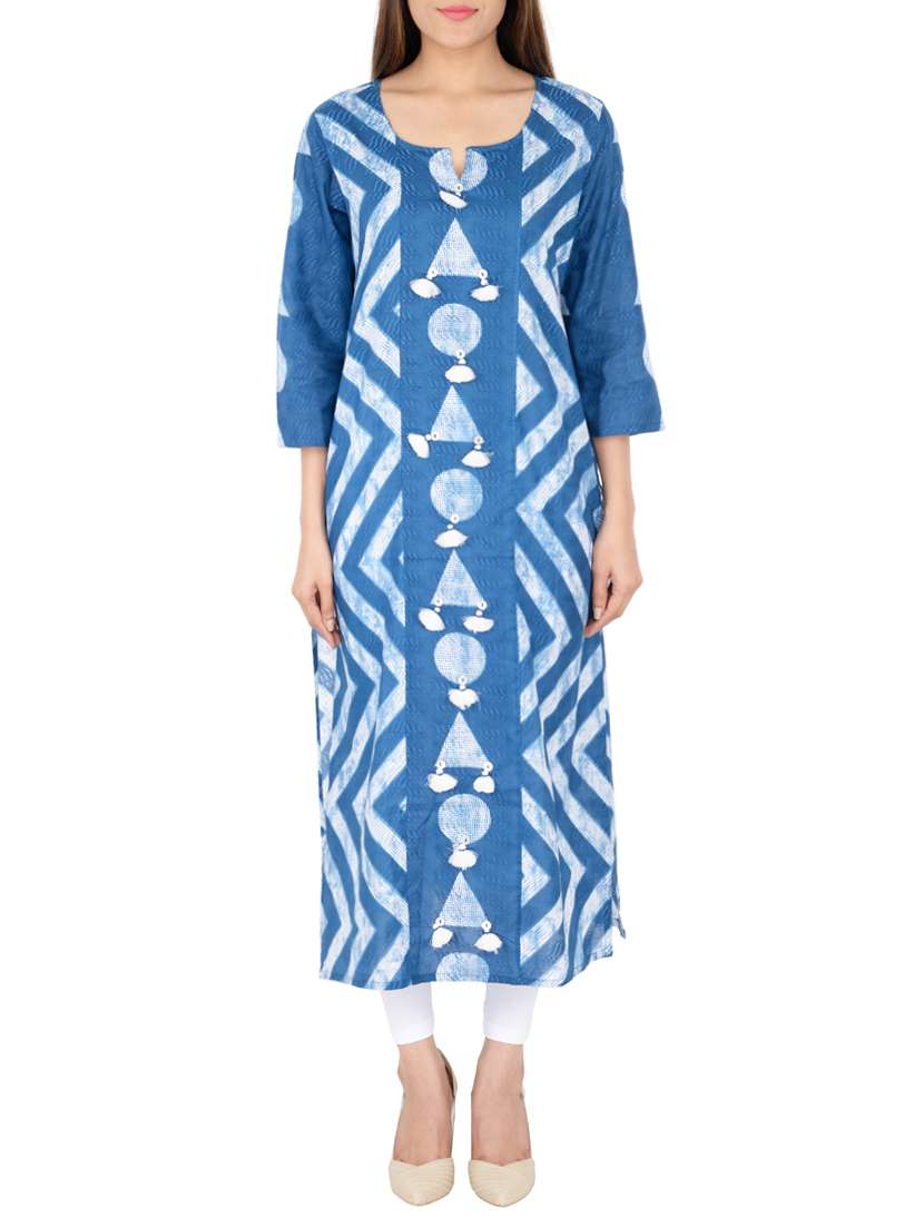 blue cotton straight kurta
