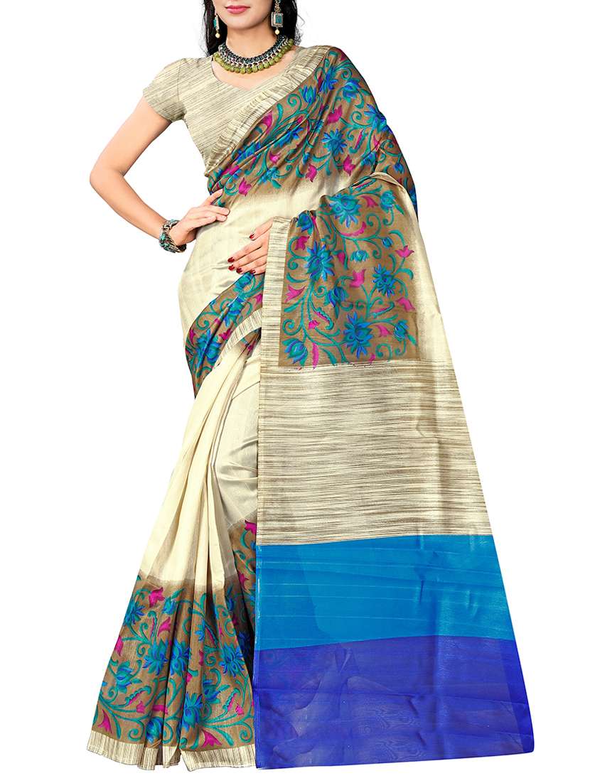 beige art silk bhagalpuri saree with blouse