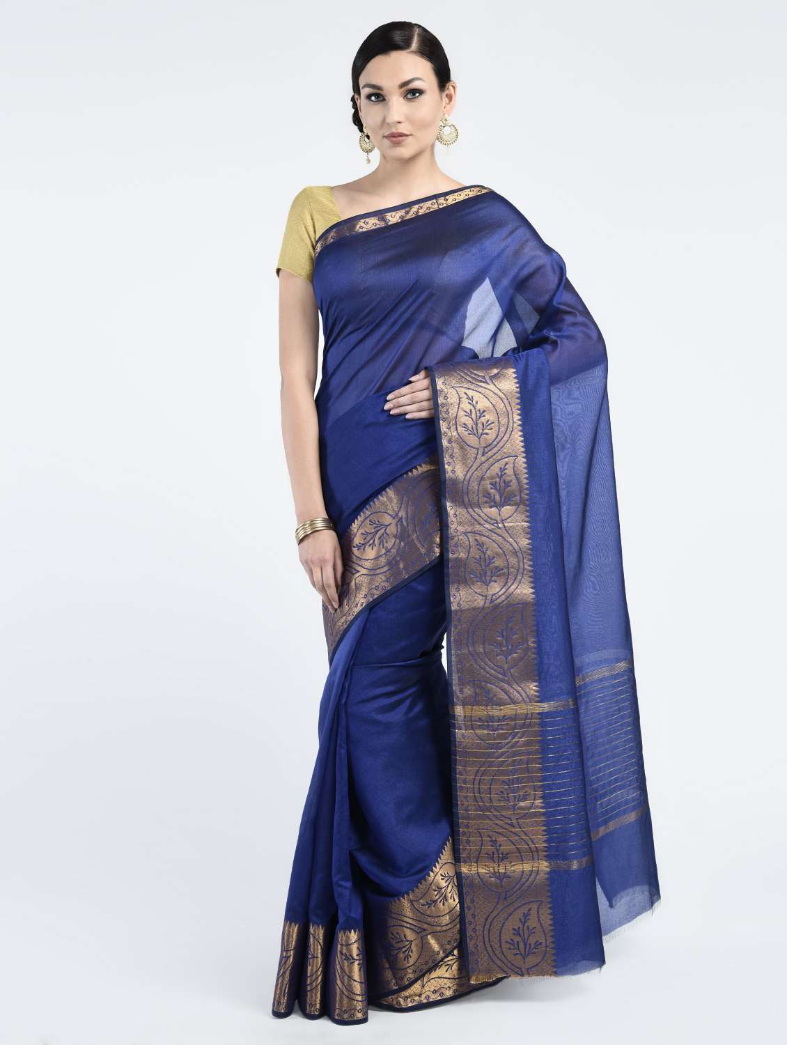 blue art silk banarasi saree with blouse