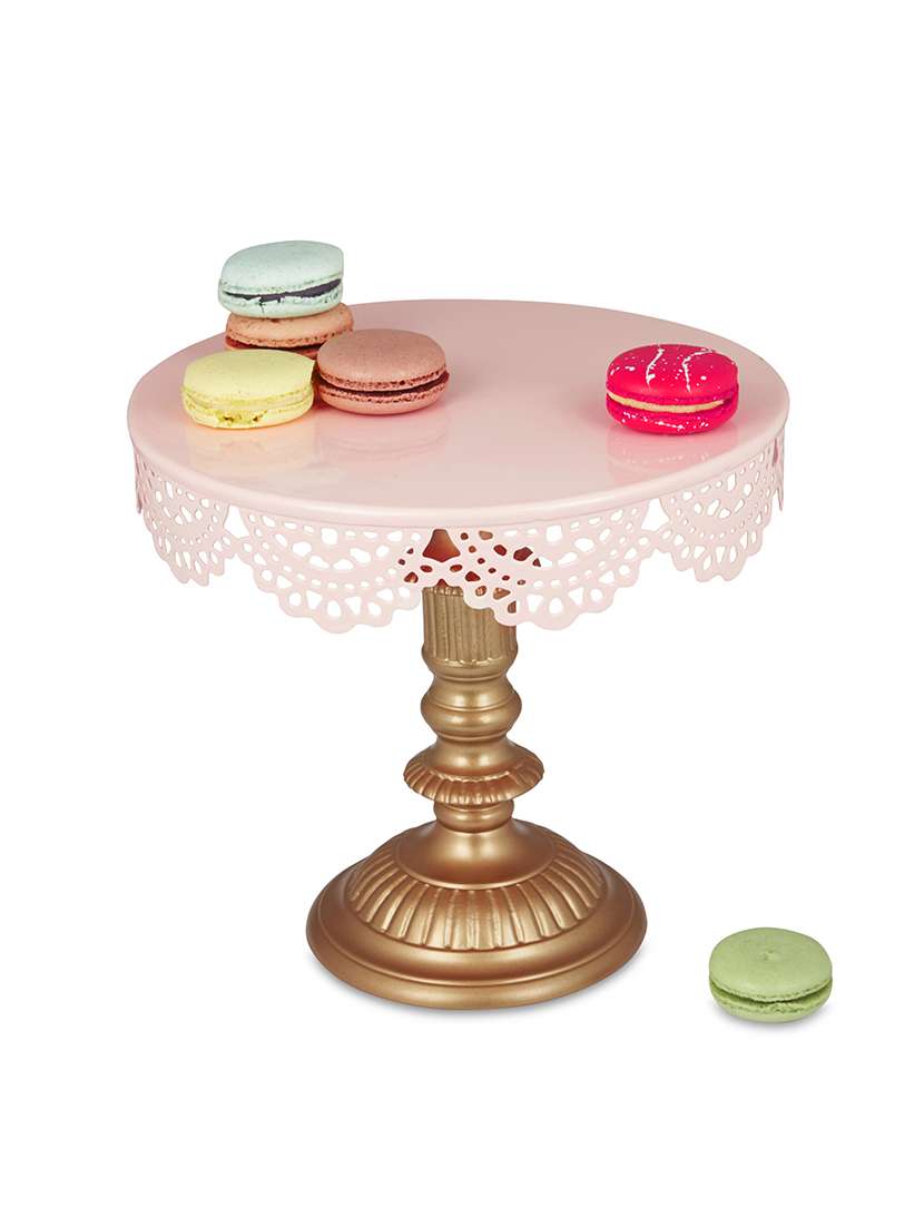elan foundary cake stand, metal, light pink with gold