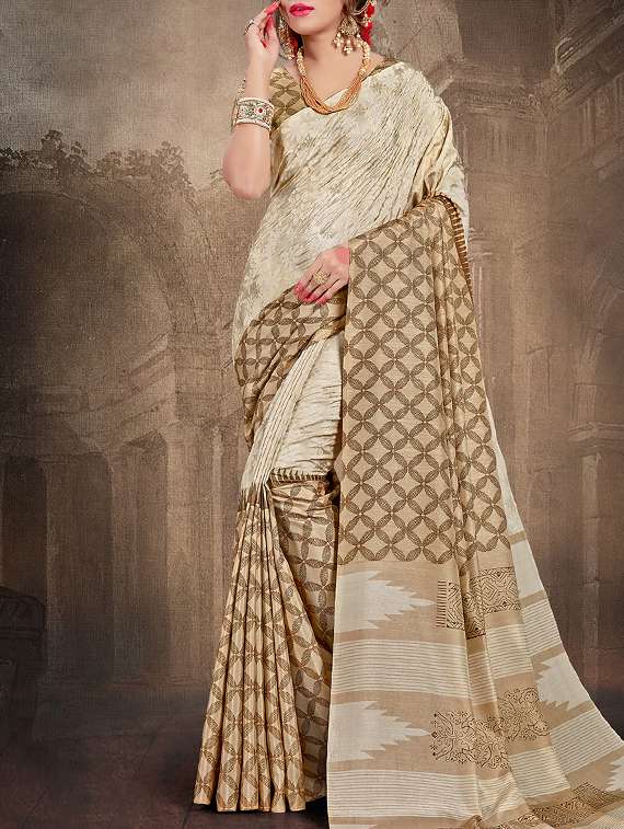 beige silk blend woven saree with blouse