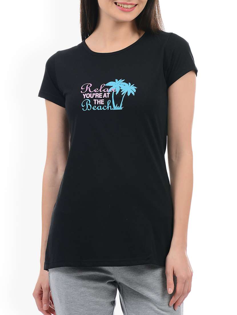 black slogan printed tee