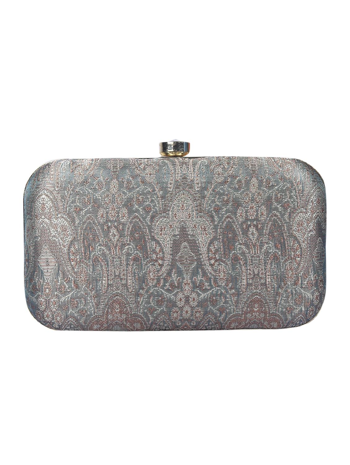 silver metal box clutch - 15226846 - Standard Image - 1