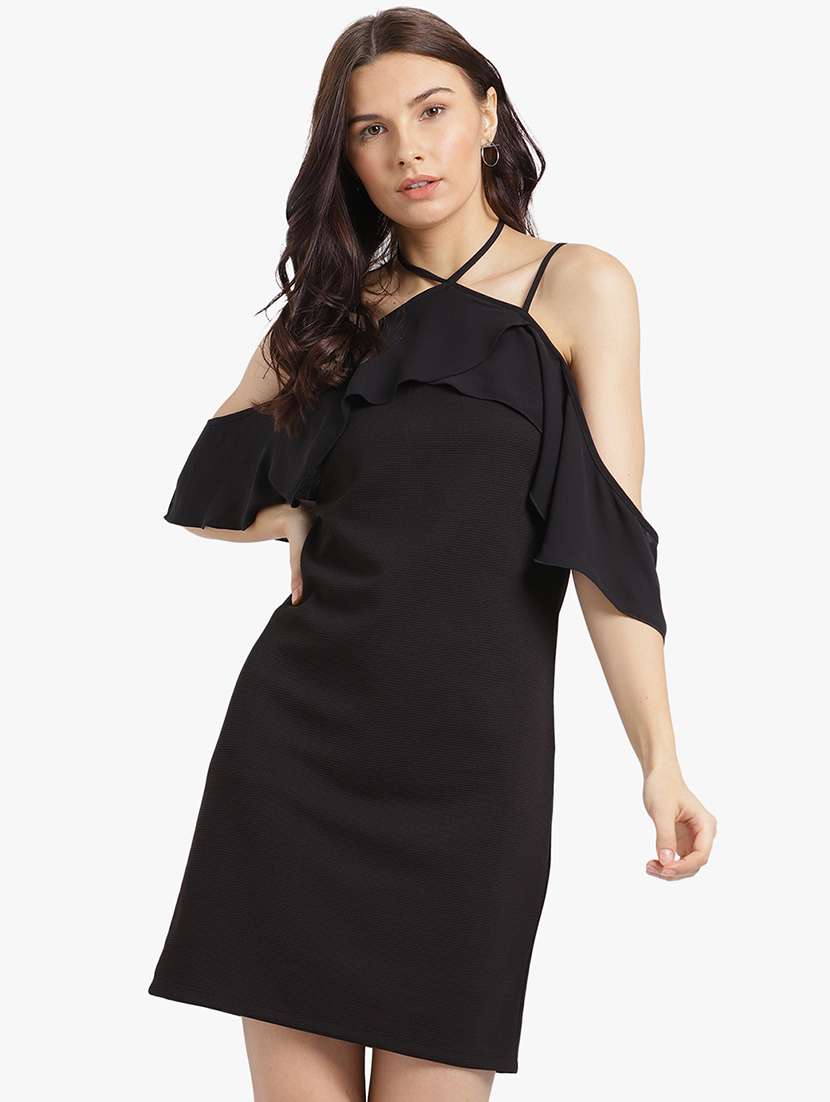 halter neck cold shoulder dress