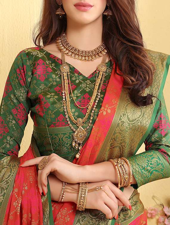 peach patola silk saree with blouse - 15227208 -  Standard Image - 1