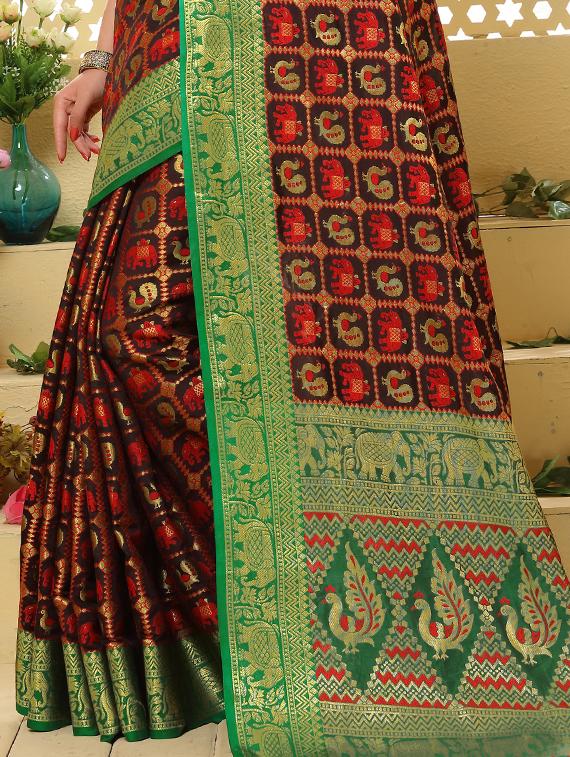 brown patola silk saree with blouse - 15227214 -  Standard Image - 1
