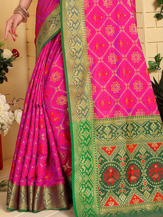 pink patola silk saree with blouse - 15227217 - Standard Image - 1