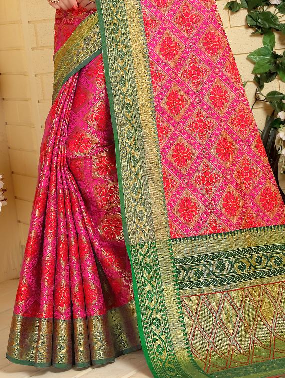 pink patola silk saree with blouse - 15227218 -  Standard Image - 1