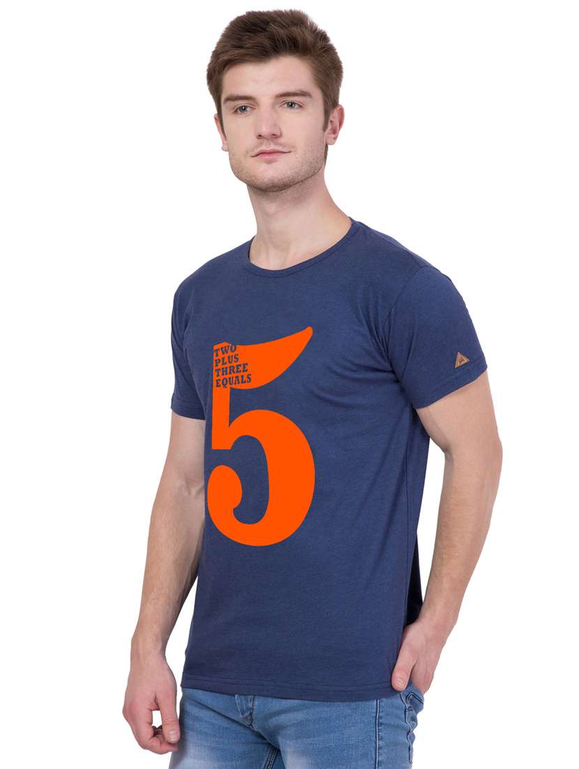 navy blue cotton chest print tshirt - 15227325 -  Standard Image - 1