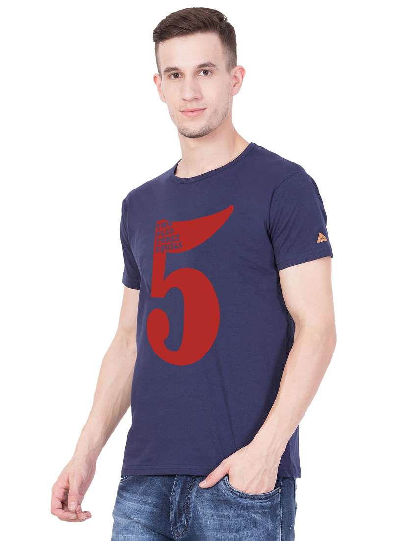 navy blue cotton chest print tshirt - 15227326 -  Standard Image - 1