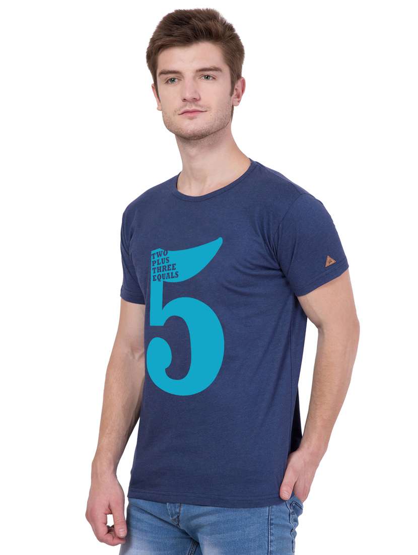 navy blue cotton chest print tshirt - 15227327 - Standard Image - 1