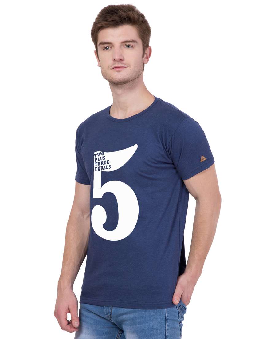 navy blue cotton chest print tshirt - 15227328 - Standard Image - 1