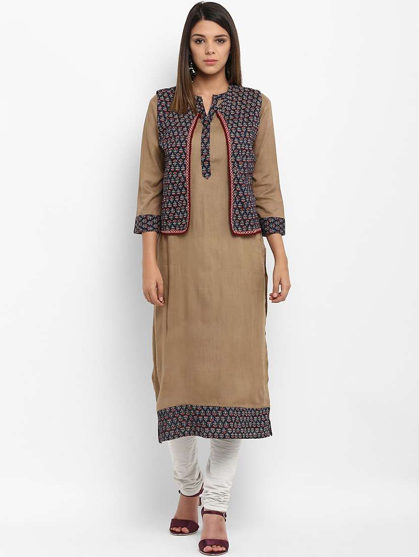 beige cotton straight kurta