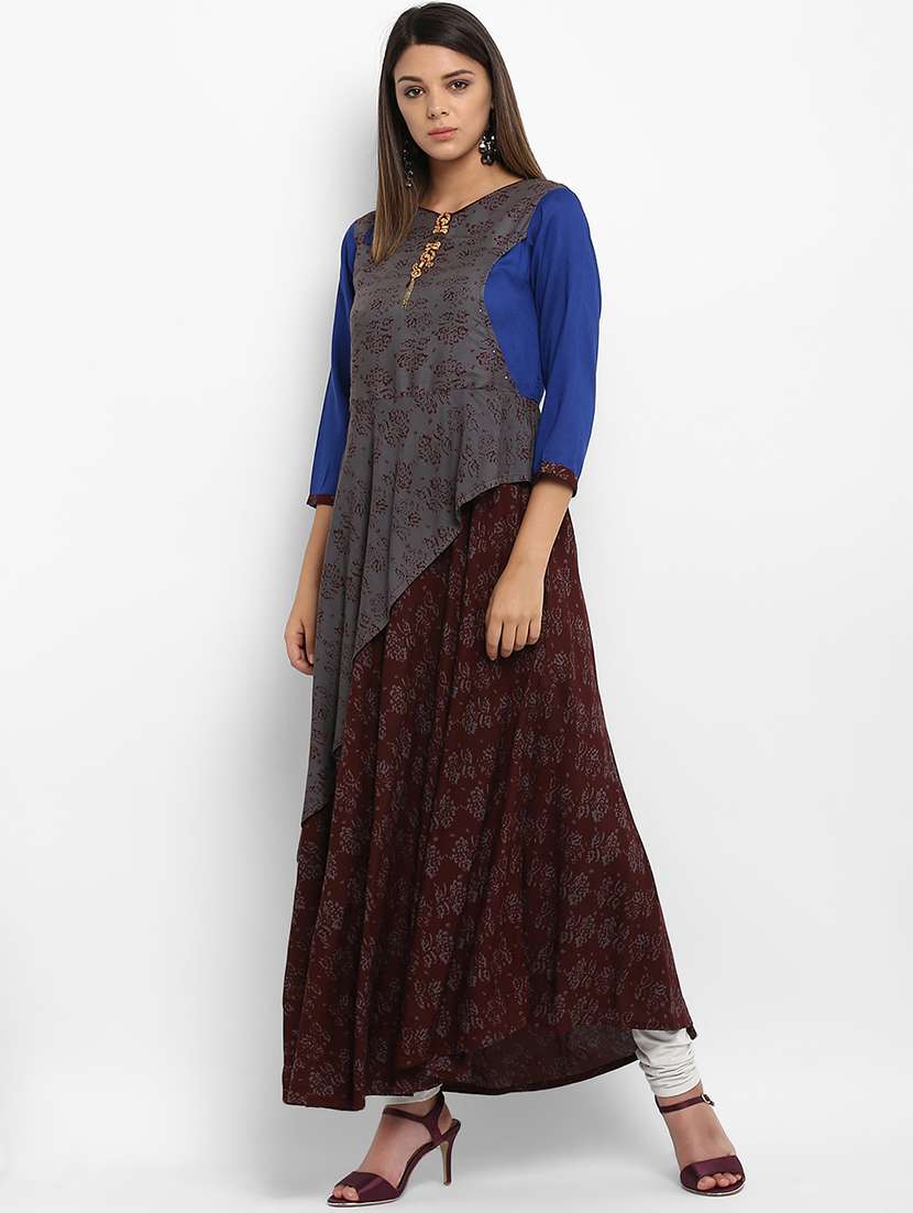 brown rayon layered kurta