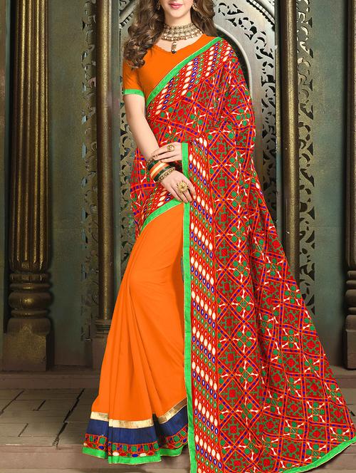 women's solid with work red colored saree with blouse - 15227460 -  Standard Image - 0