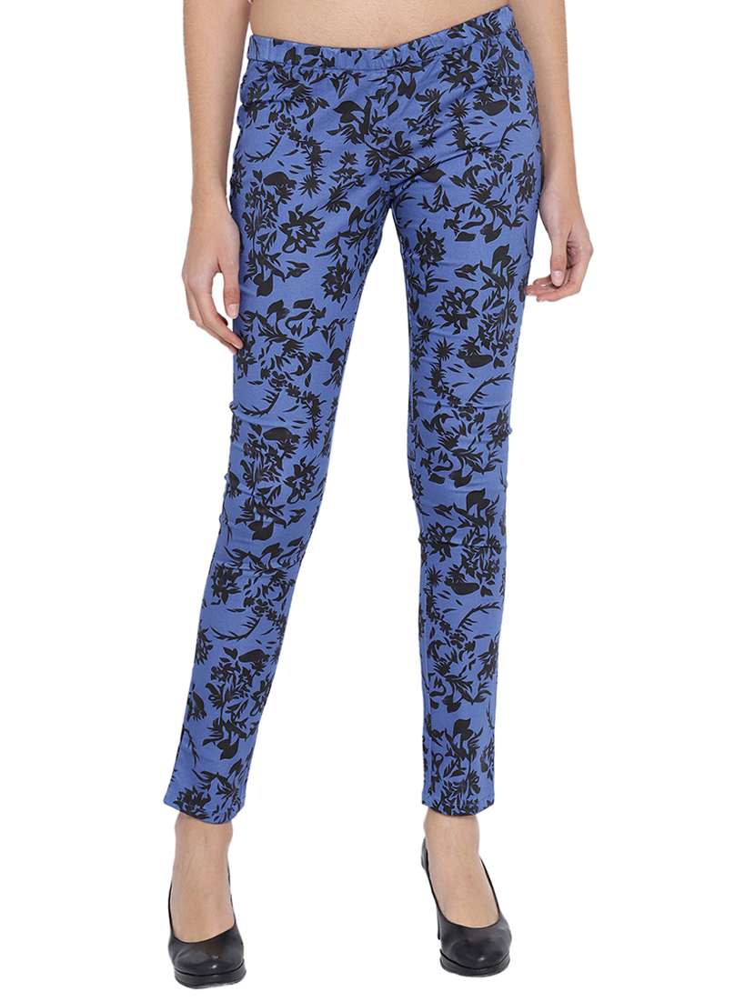 blue printed cotton jeggings