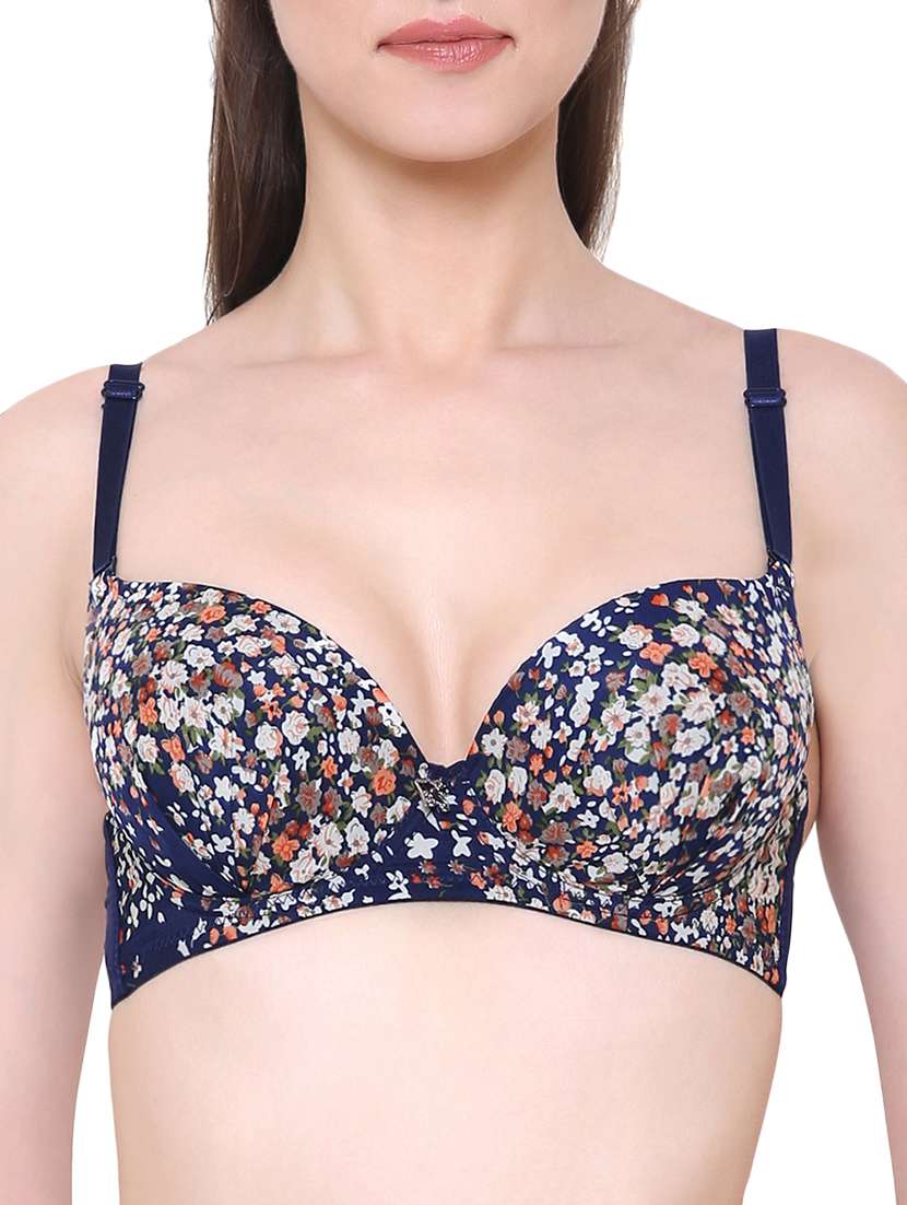 blue floral push up bra