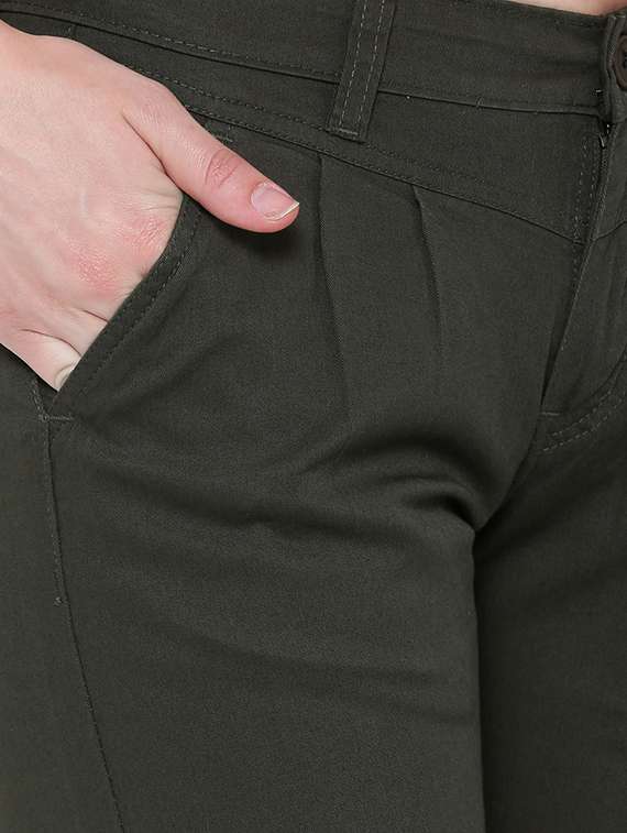 green solid cotton chinos trouser - 15228069 -  Standard Image - 4