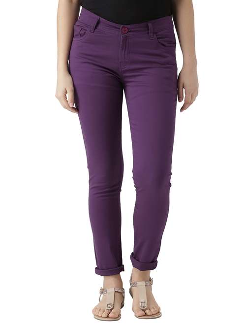 purple solid cotton  trouser - 15228077 -  Standard Image - 0