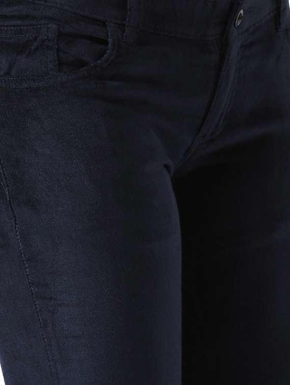 dark blue solid cotton flat front trousers - 15228084 -  Standard Image - 4