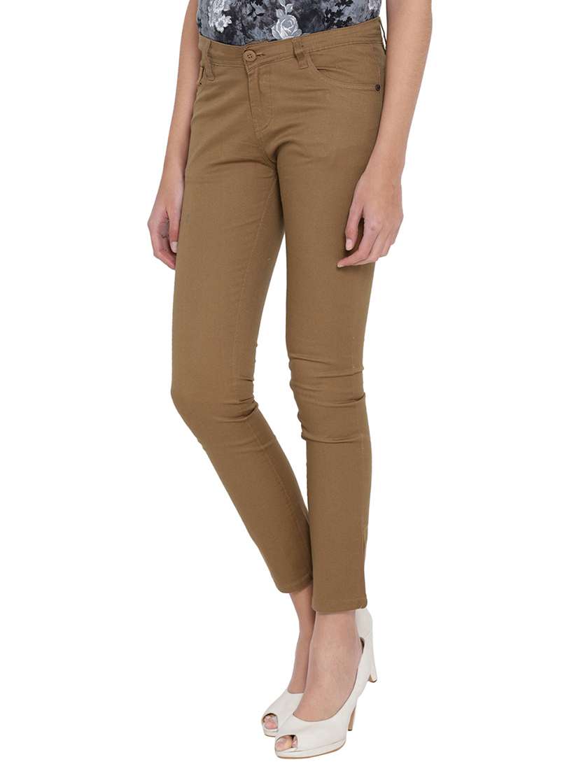 brown solid cotton  trouser - 15228090 -  Standard Image - 1
