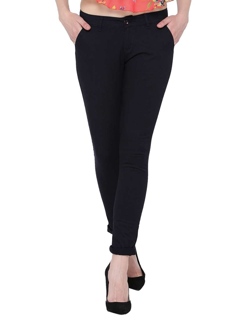 dark blue solid cotton  trouser