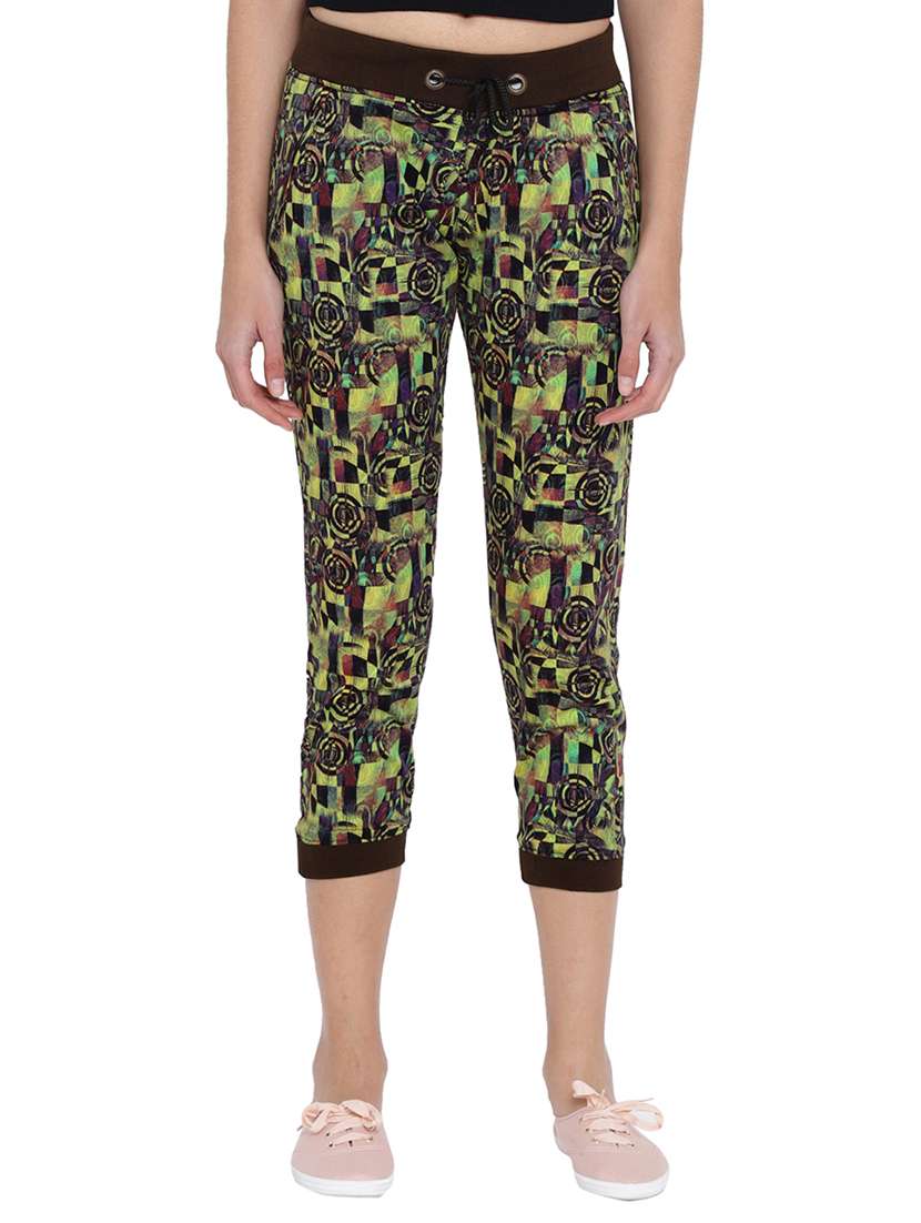 green printed cotton capri