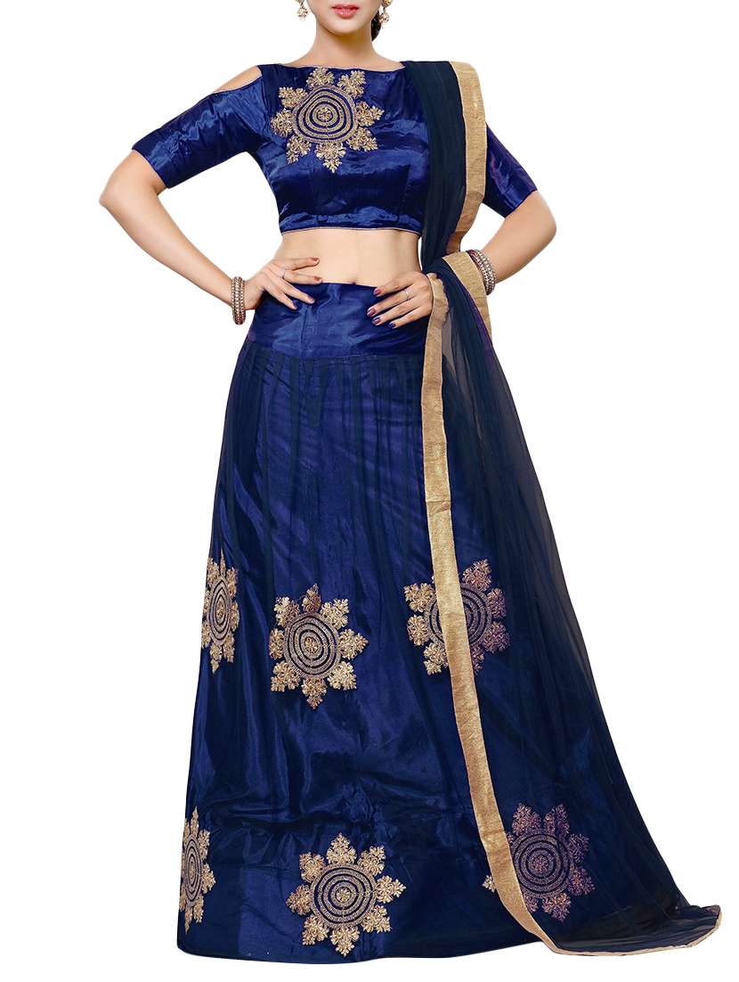 blue embroidered flared lehenga