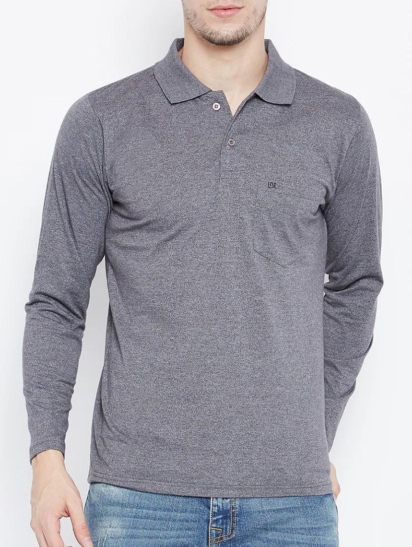 men grey regular fit plain polo t-shirt - 15230741 - Zoom Image - 0