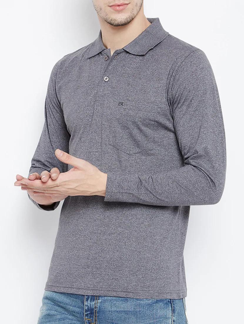 men grey regular fit plain polo t-shirt - 15230741 - Standard Image - 1