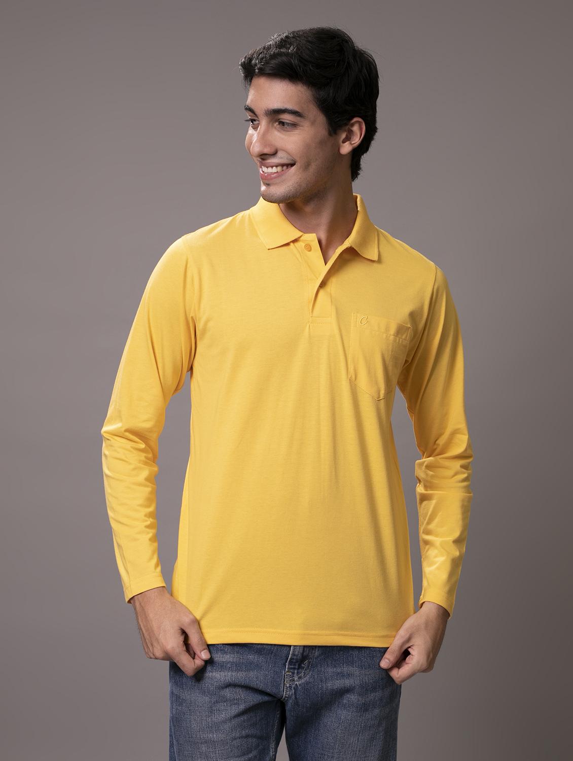 men yellow solid regular fit polo t-shirt - 15230743 -  Standard Image - 1