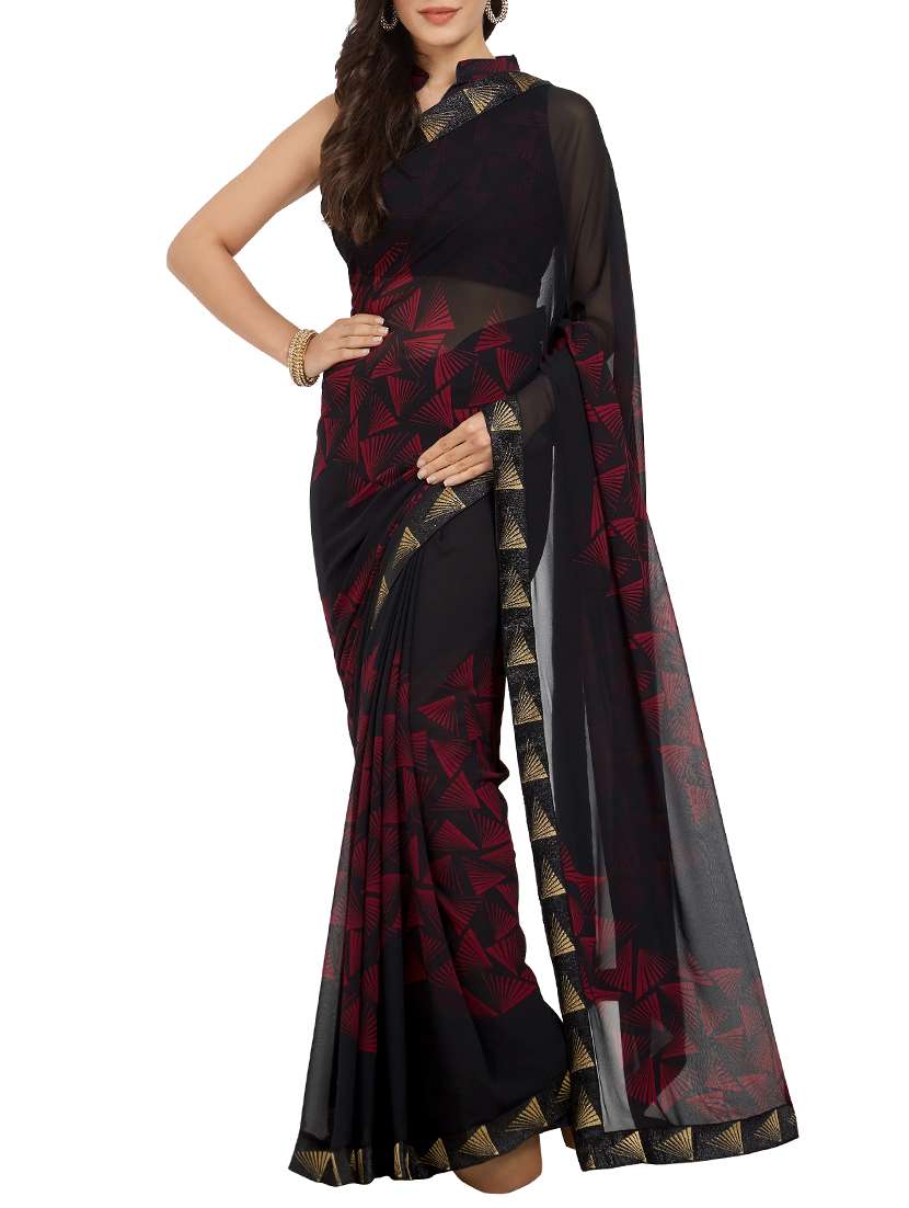 black georgette printed saree with blouse