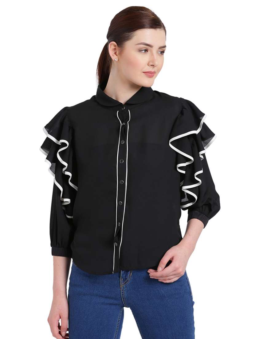 solid black ruffled shirt
