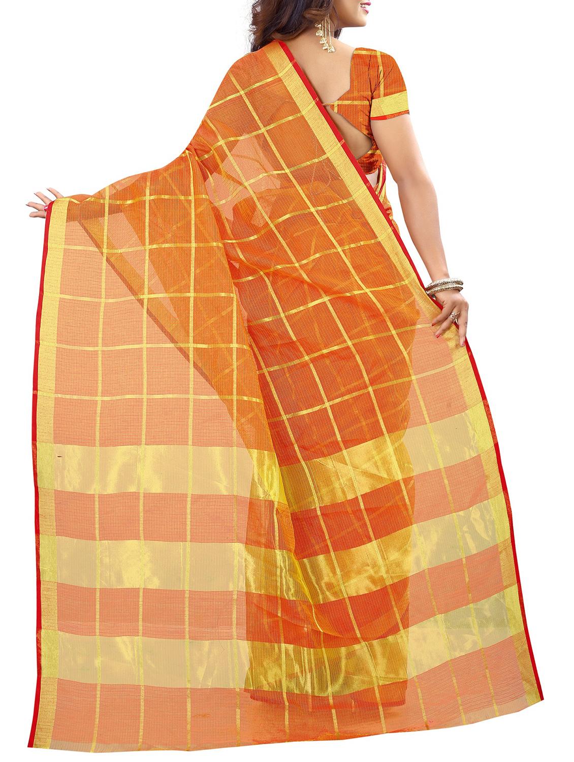 orange cotton woven saree with blouse - 15231320 - Standard Image - 1