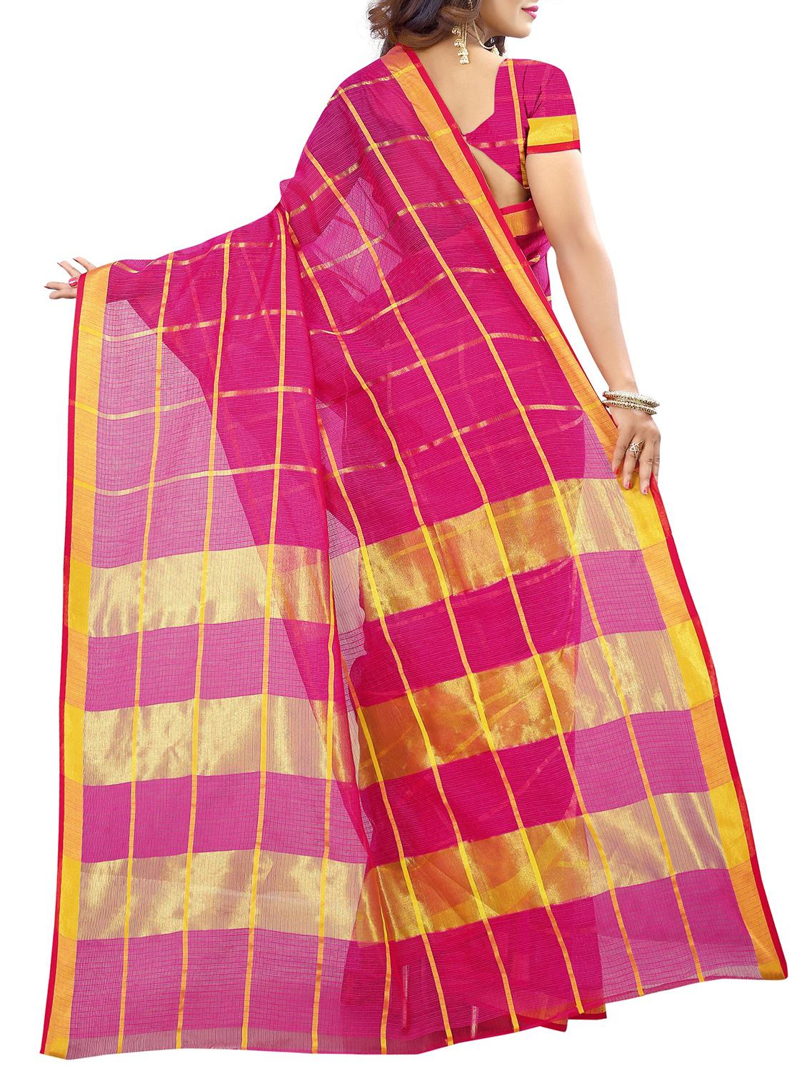magenta cotton woven saree with blouse - 15231321 - Standard Image - 1