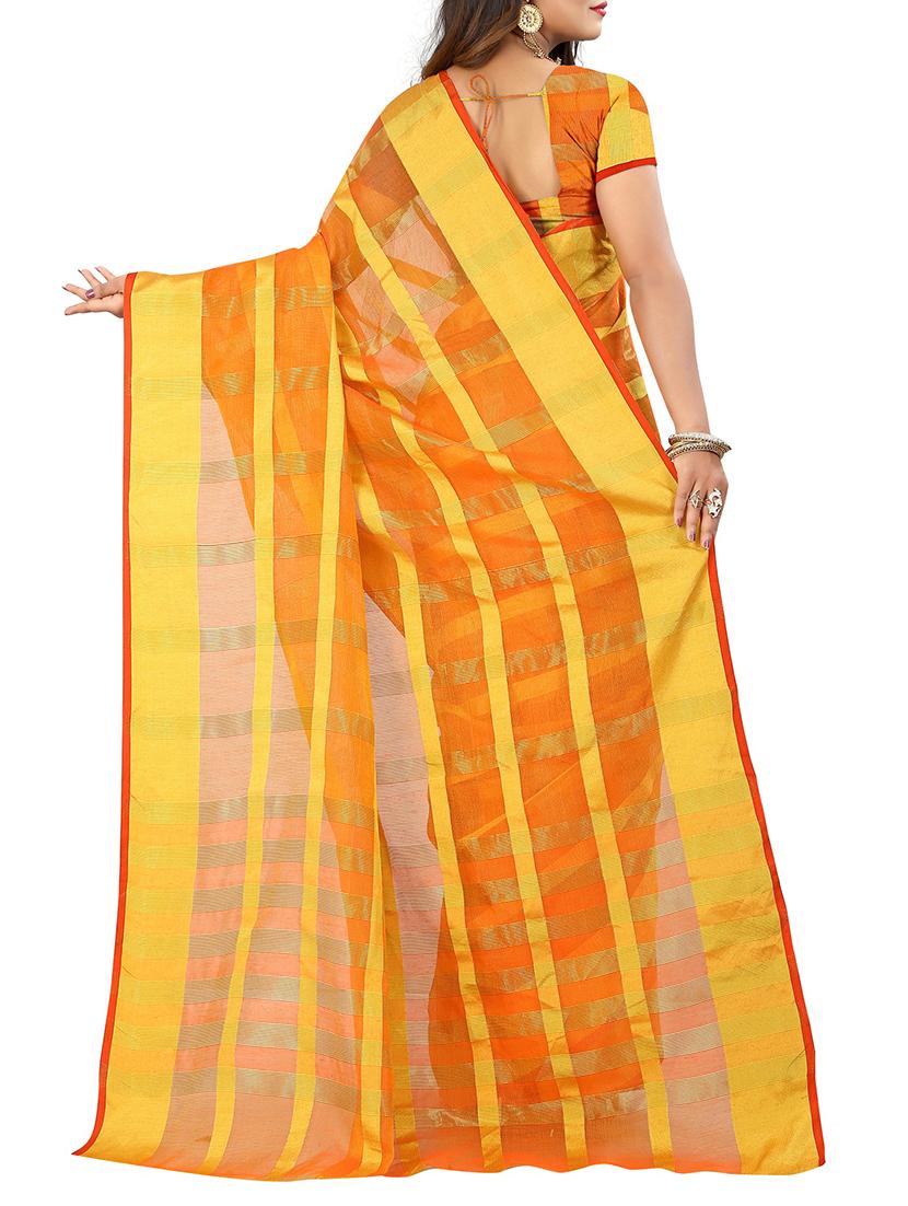 orange cotton woven saree with blouse - 15231325 - Standard Image - 1