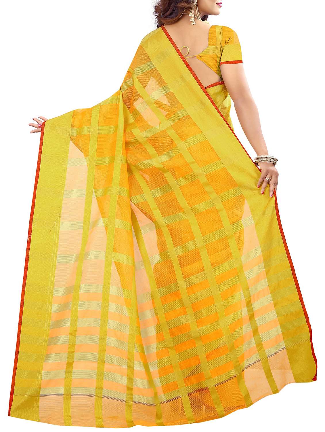 yellow cotton woven saree with blouse - 15231329 - Standard Image - 1