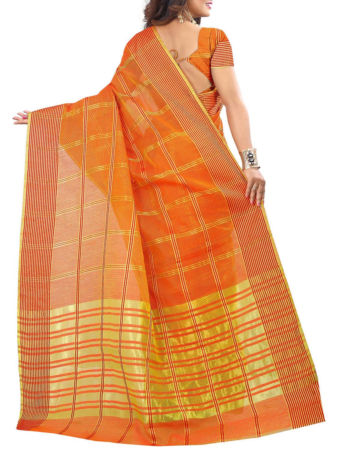 orange cotton woven saree with blouse - 15231330 - Standard Image - 1