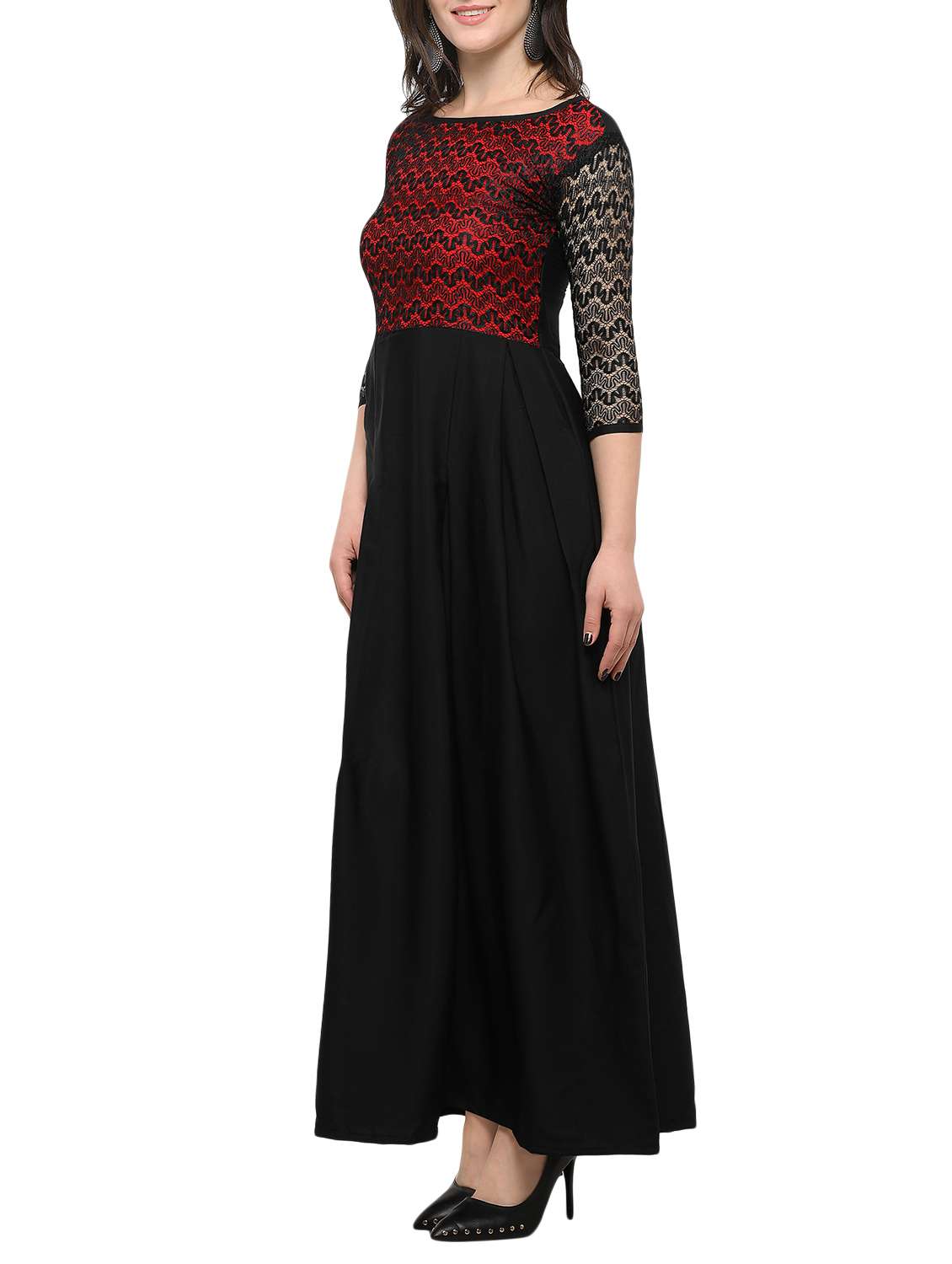 laced panel pleated maxi dress - 15231540 - Standard Image - 1