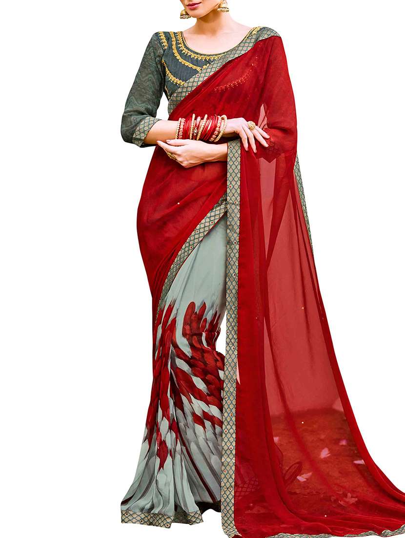 maroon georgette half & half saree with blouse