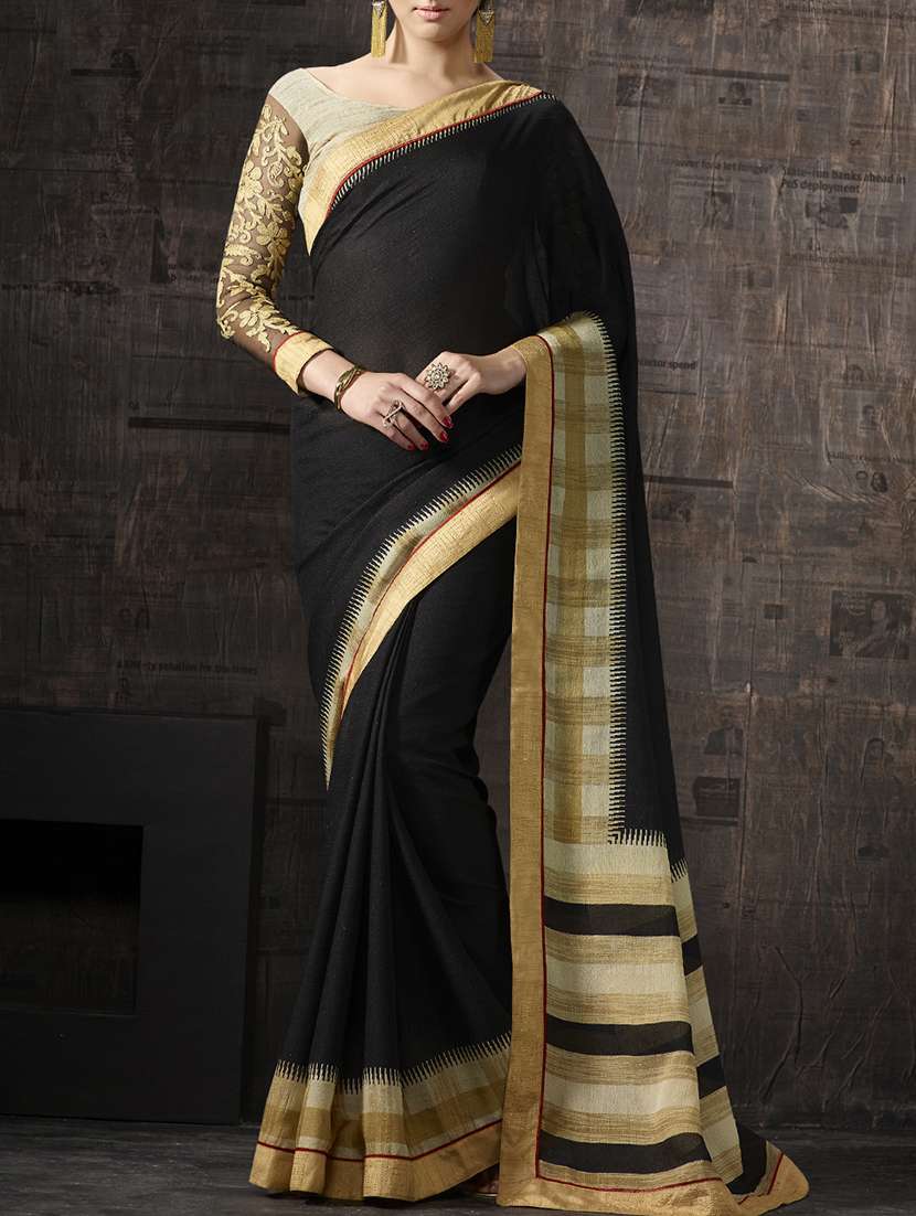 black cotton bordered saree