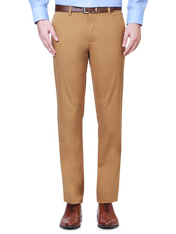 beige cotton flat front formal trouser