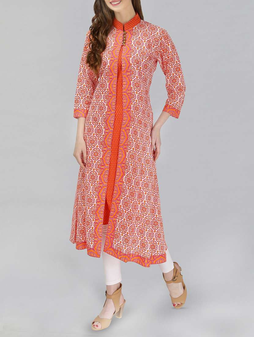 orange cotton layered kurta