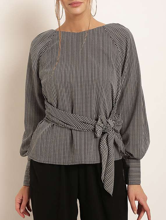 checkered belted top