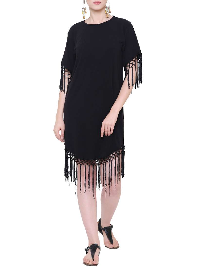 fringe detail shift dress