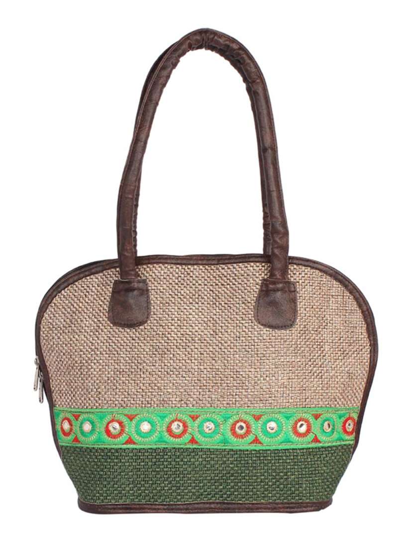 beige jute regular handbag