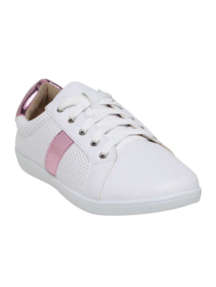 white lace-up sneaker