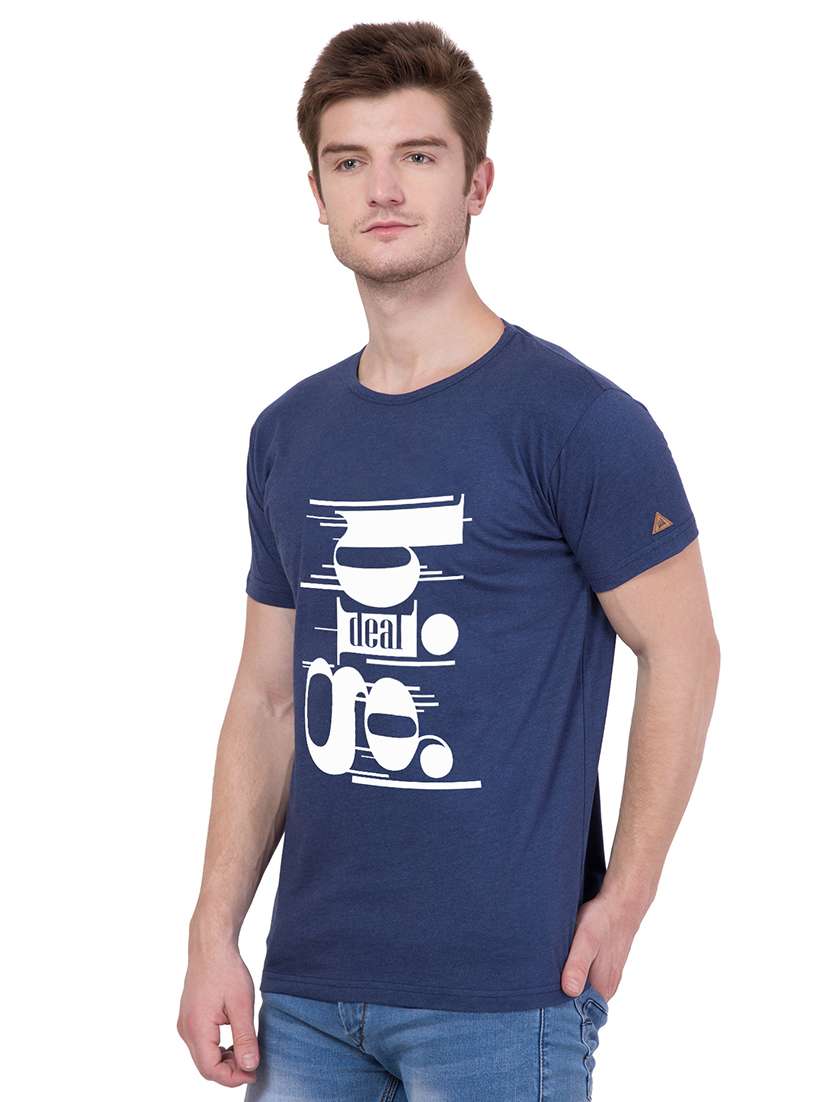 navy blue cotton chest print tshirt - 15244316 -  Standard Image - 1