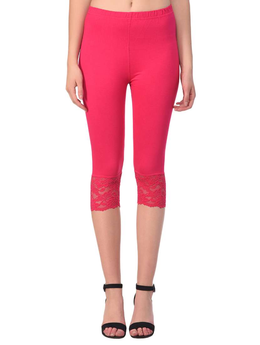 pink solid capri leggings