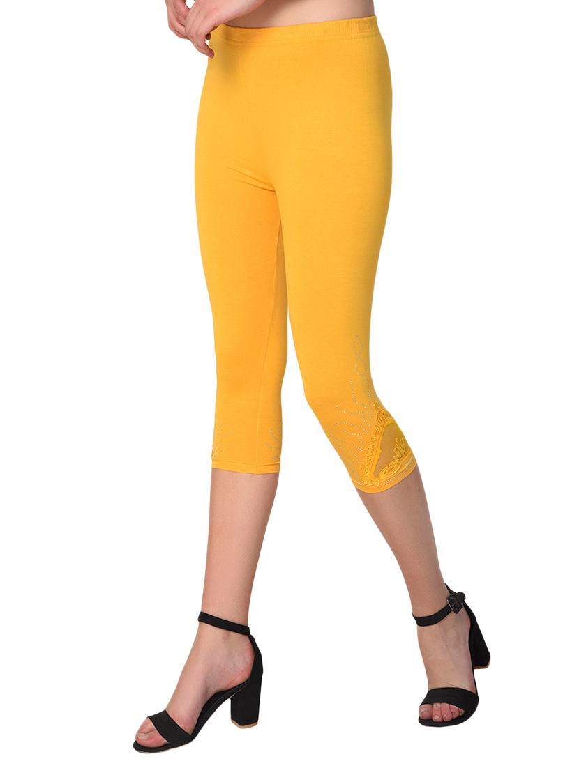 yellow solid leggings capri - 15249776 - Standard Image - 1